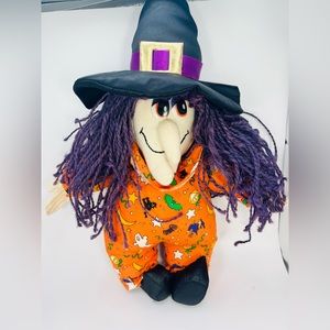 Vintage Halloween Witch Plush Doll 1995 Joelson Industries Yarn Hair 16”